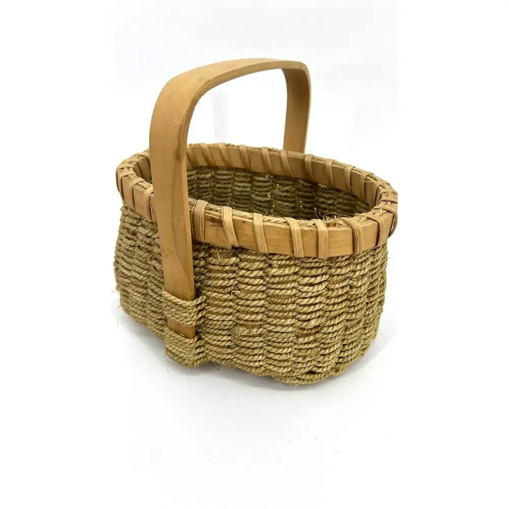 Hand Woven Handmade Wicker and Jute Basket with Handle Vintage